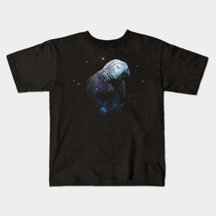 Space Nebula Double Exposure African Grey Parrot Kids T-Shirt